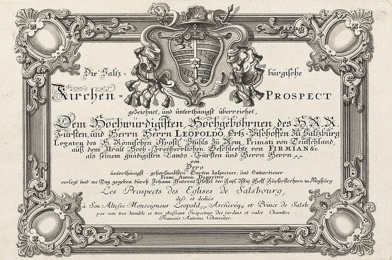 Dedication leaf from volume of views of Salzburg churches