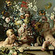 Flowers in a vase with two putti