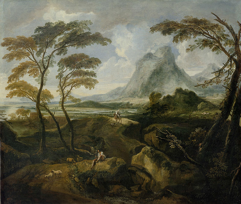 Landschaft mit Hirten und Reiterin