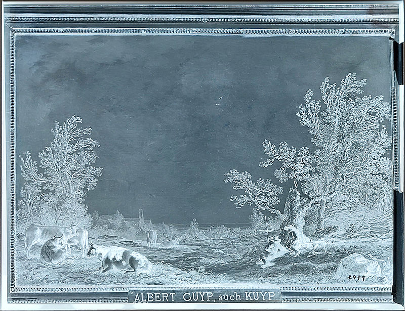 Wolfrum glas plate 2977 - Aelbert Cuyp, Meadow with Cows and Herdsmen, Inv.-no. 534