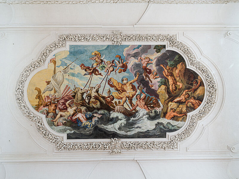 Deckenfresko Mittelbild - Neptun bändigt die Winde