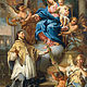 Thronende Madonna mit hl. Johann Nepomuk, dem ein Engel die Märtyrerpalme reicht