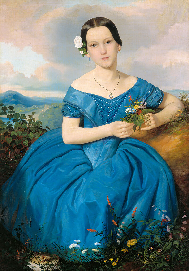 Mädchen mit blauem Seidenkleid