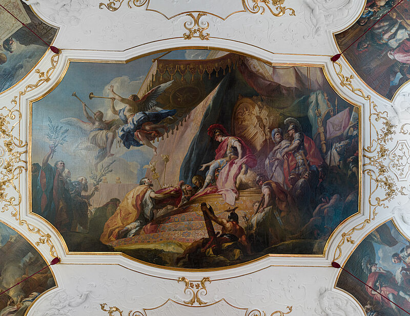 Deckengemälde Mittelbild - Die Römer huldigen Alexander