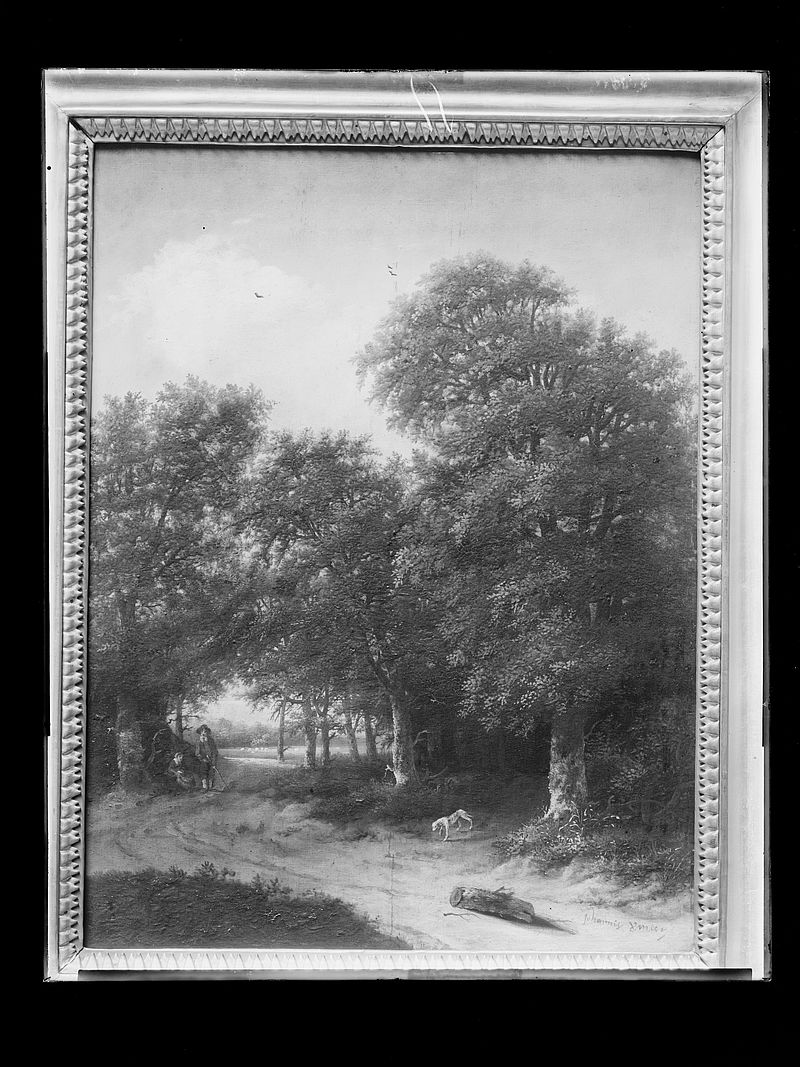 Wolfrum glass plate - Jan II. Vermeer van Haarlem, Wooded Landscape with Figures, Inv.-no. 555