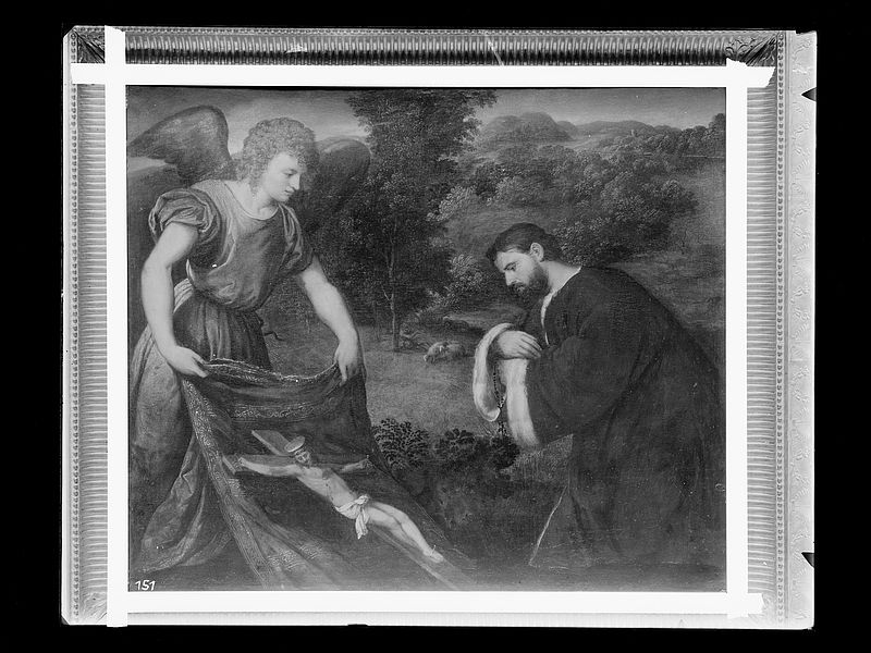 Wolfrum glass plate - Paris Bordone, Donor kneeling before a Crucifix, Inv.-no. 295