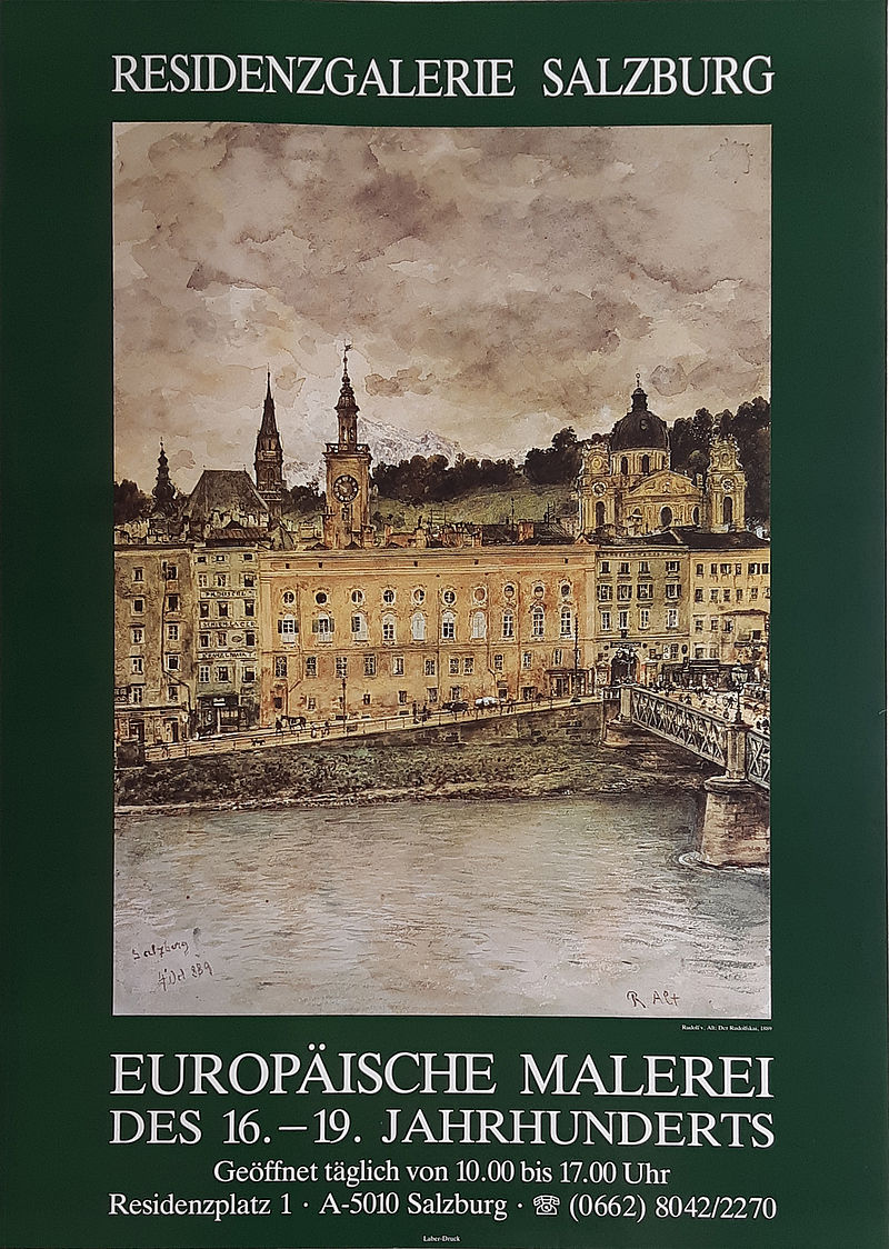 RESIDENZGALERIE SALZBURG 
EUROPÄISCHE MALEREI 
DES 16.-19. JAHRHUNDERTS 
Geöffnet täglich von 10.00 bis 17.00 Uhr
Residenzplatz 1 · A-5010 Salzburg · (662) 8042/2270