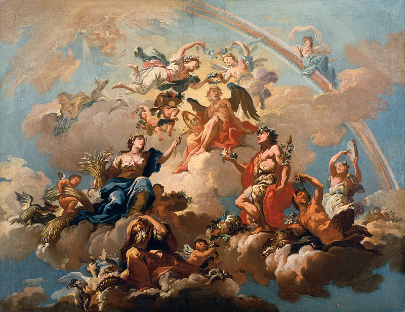 The Four Seasons Paying Homage to Chronos (Sketch for the ceiling fresco of the hall of Neuwartenburg Castle, Upper Austria)