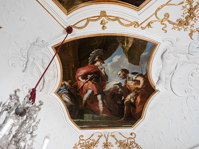 Deckengemälde - Alexander ermahnt Hephaistion zur Verschwiegenheit