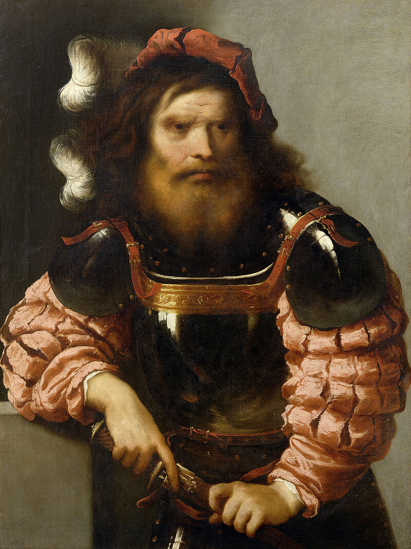 Krieger in Rüstung, ein Schwert ziehend