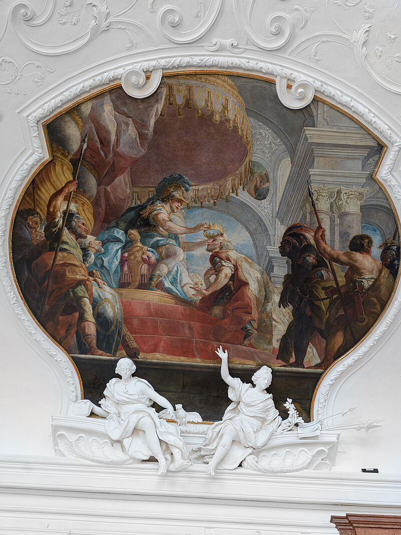 Deckengemälde Trabantenbild II - Die Wiedereinsetzung des Porus in sein Königreich