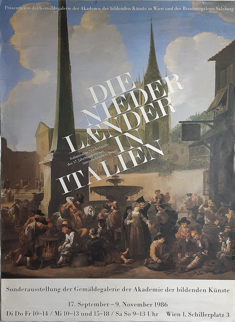 Präsentation der Gemäldegalerie der Akademie der bildenden Künste in Wien und der Residenzgalerie Salzburg
DIE NIEDERLAENDER IN ITALIEN. Italianisante Niederländer des 17. Jahrhunderts aus österreichischem Besitz. Sonderausstellung der Gemäldegalerie der Akademie der bildenden Künste 17. September - 9. November 1986