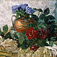 Blumenstillleben mit Rosen und Kupferkanne