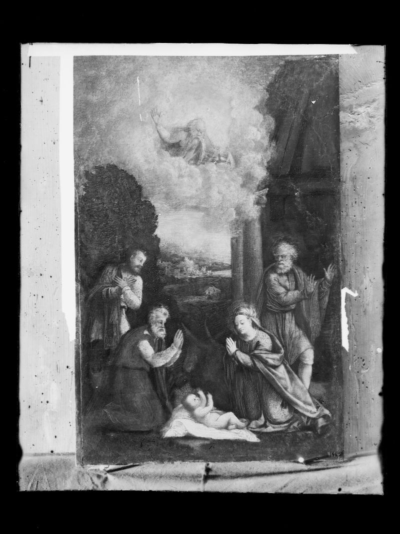 Wolfrum Glasplattennegativ - Battista di Niccolò di Luteri, gen. Dossi, Die Geburt Christi, Inv.-Nr. 391