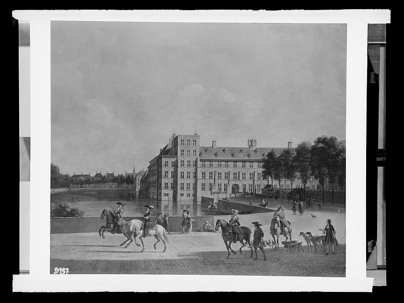 Wolfrum Glasplattennegativ - Gerrit Adriaensz. Berckheyde, Der Binnenhof mit dem Vijver = Schlossweiher in Den Haag, Inv.-Nr. 529