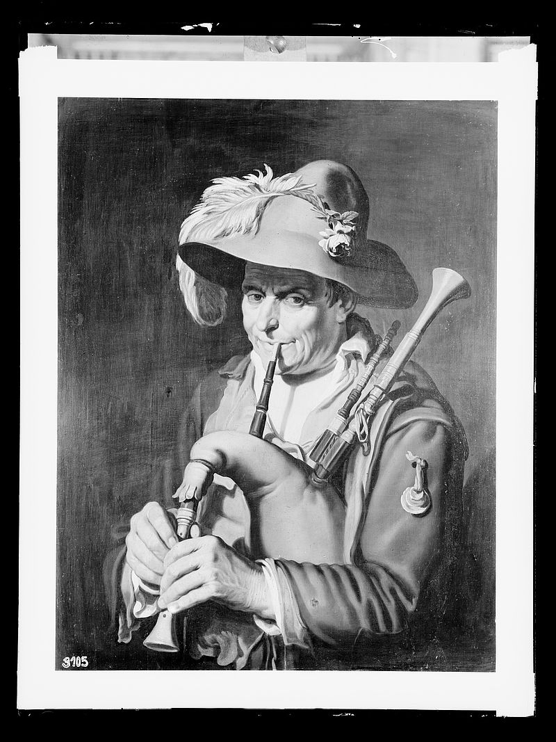 Wolfrum glass plate - Abraham Bloemaert, Bagpiper, Inv.-no. 530