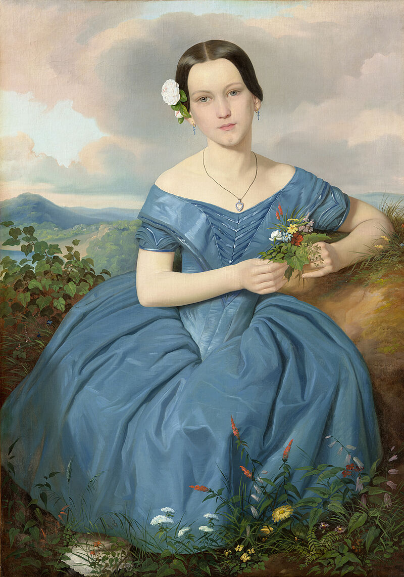 Mädchen mit blauem Seidenkleid