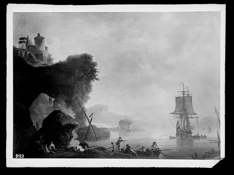 Wolfrum glass plate - Philippe-Jacques de Loutherbourg (?), Seascape with Sunset, Inv.-no. 437