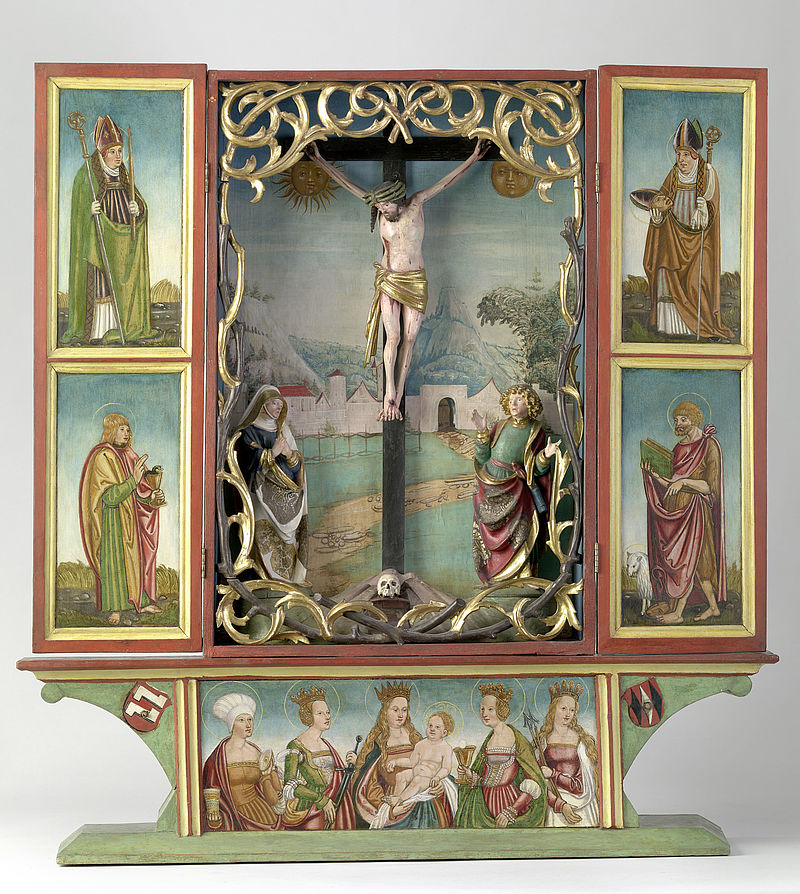 Small winged altar with crucifixion group