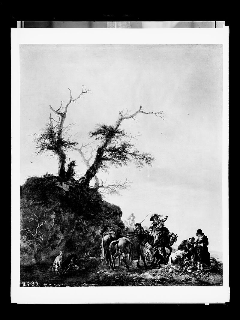 Wolfrum glass plate - Philips Wouwerman, Return from the Hunt, Inv.-no. 558