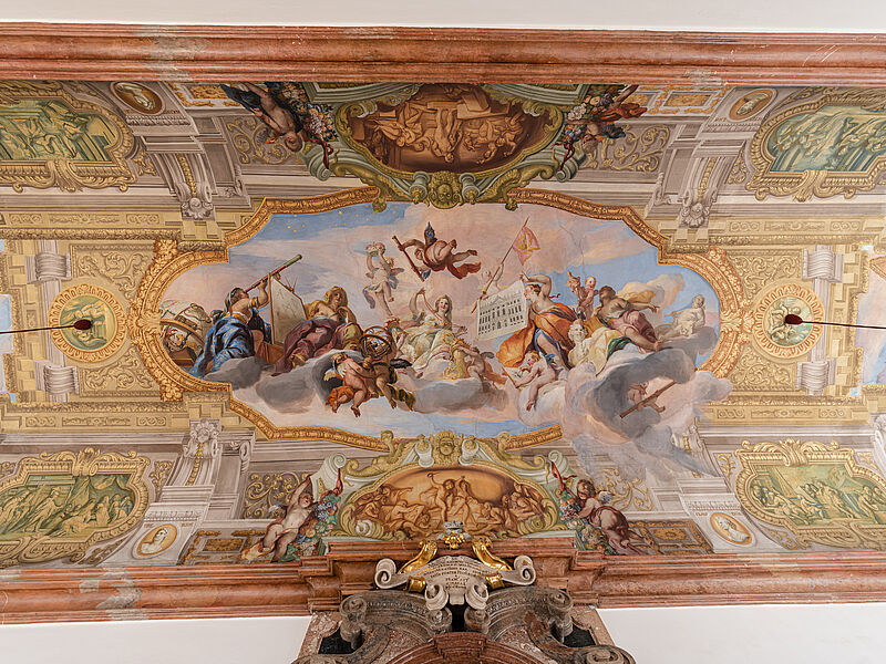 Fresko Mittelbild - Glorie der Wissenschaften und Künste fürstlicher Herrschaft und Stiftungsmacht