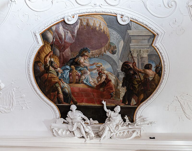 © Residenz zu Salzburg, State Rooms, Photo by Stürzenbaum Ceiling painting (side painting II) – Restoration of Porus to his kingdom