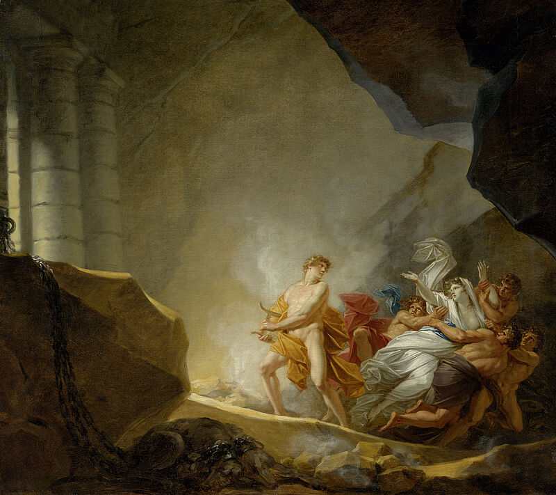 Orpheus fetches Eurydice from the underworld (Kärntnertortheater – design for a theatre curtain)