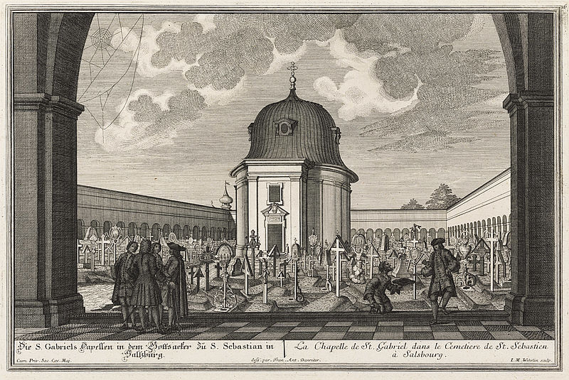 Die S.Gabriels Capellen in dem Gottsacker zu S.Sebastian in Saltzburg. / La Chapelle de St.Gabriel dans le Cemetiere de St.Sebastien à Salsbourg.