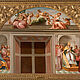 Lunette: Virtues: Fortitude (Fortitudo), Prudence (Prudentia), Temperance (Temperantia), bottom left: Handing over of the Pendects (Corpus iuris civilis) to Emperor Justinian, bottom right: Handing of the Decretals (Corpus iuris canonici) to Pope Gregory IX., Painting after Raphael (1483 – 1520), Stanza della Segnatura, from 1509, Fresco, Vatican Palace, Rome