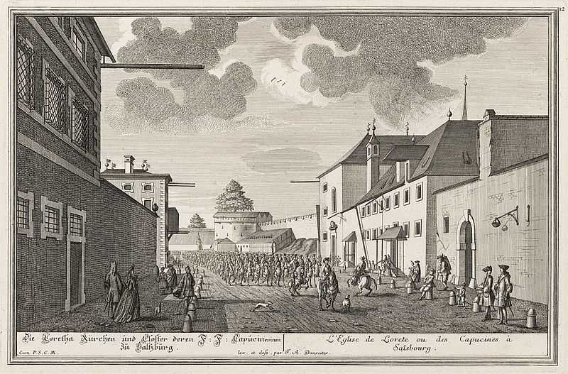 Die Loretha Kürchen und Closter deren F.F.Capucinerinnen zu Saltzburg. / L`Eglise de Lorete ou des Capucines à Salsbourg.