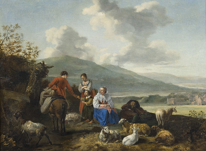 Landschaft mit Bauern und Schafen
