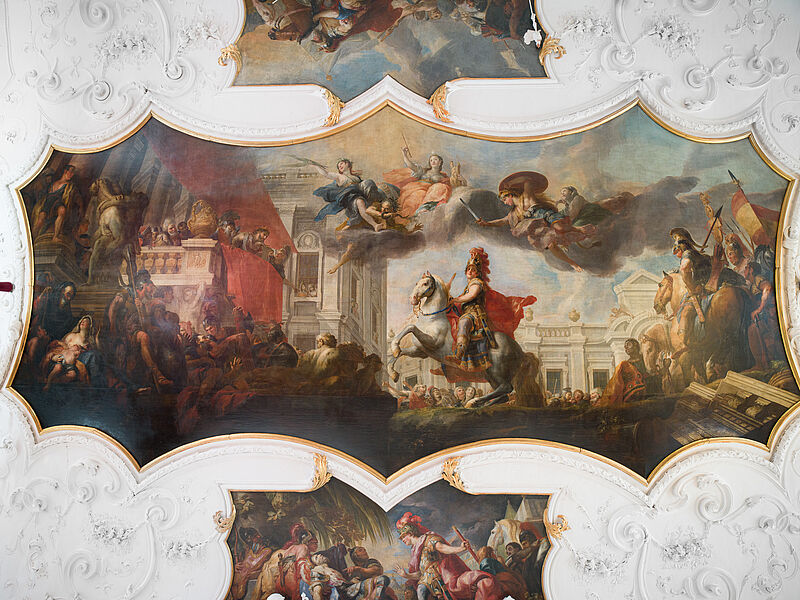 Deckengemälde Mittelbild - Alexander führt seinem Vater den gezähmten Bucephalos vor