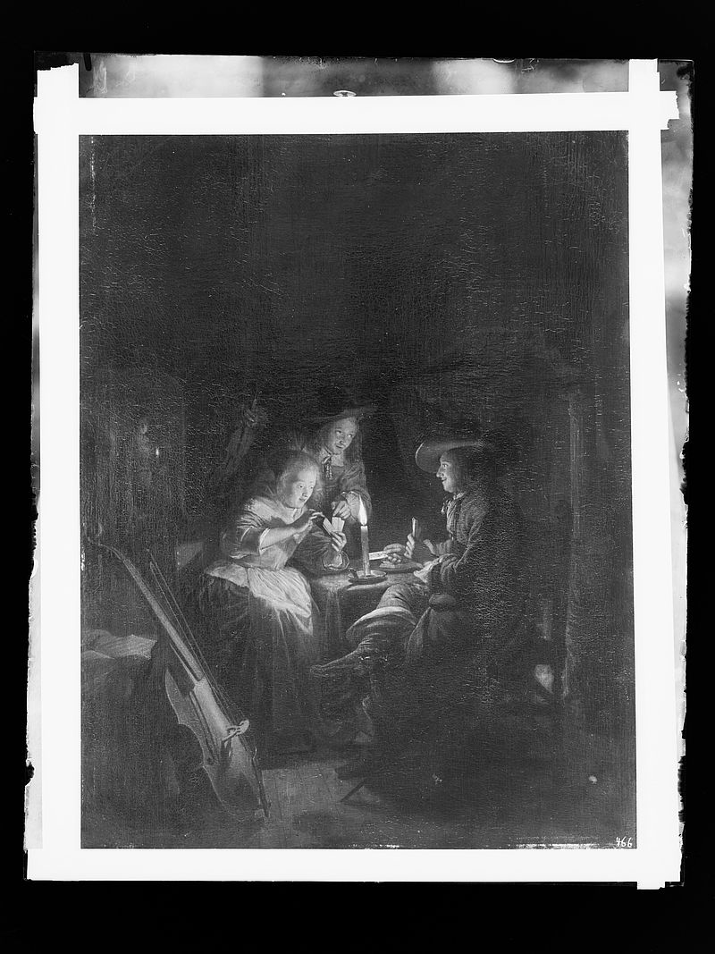 Wolfrum glass plate - Gerrit (Gerard) Dou, Card-Players by Candlelight, Inv.-no. 535
