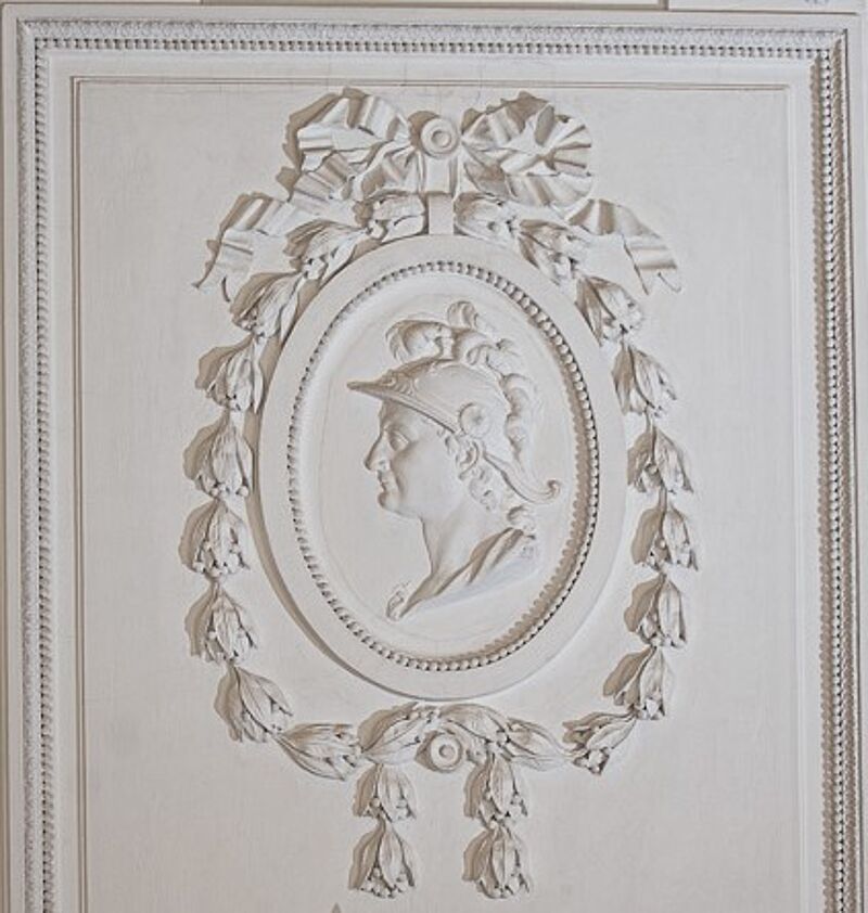Ovales Stuckmedaillon mit Porträt im Flachrelief: Alexander der Große
