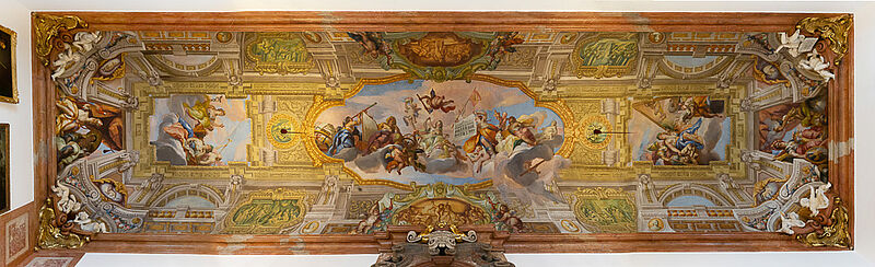 Fresco (centre picture) – Aureole of the Sciences and Arts under beneficent princely rule