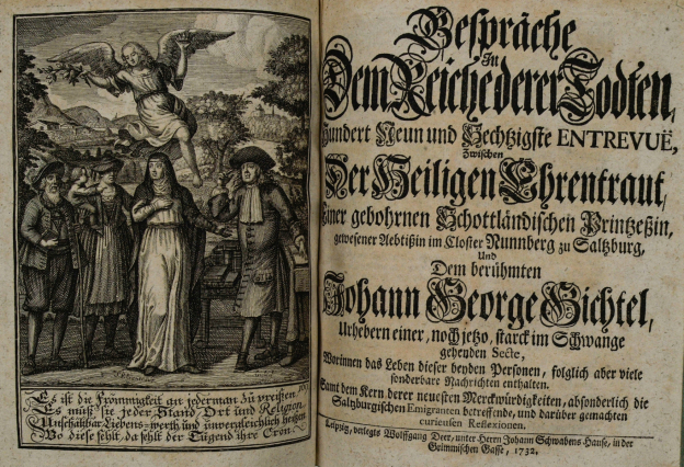 Gespräche … Zwischen Der Heiligen Ehrentraut, Einer gebohrnen Schottländischen Printzeßin, gewesener Aebtißin im Closter Nunnberg zu Saltzburg Und Dem berühmten Johann George Gichtel, Leipzig, 1732 © AES/P. Rohrmoser