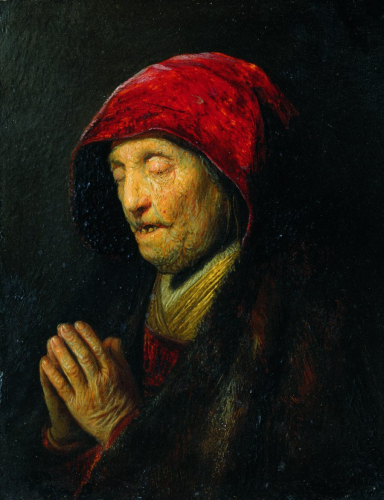 Rembrandt Harmensz. van Rijn,  Old Woman Praying, around  1629/30, oil/copper, 15.5 x 12.2 cm, inv. no. 549  © RGS/Ghezzi