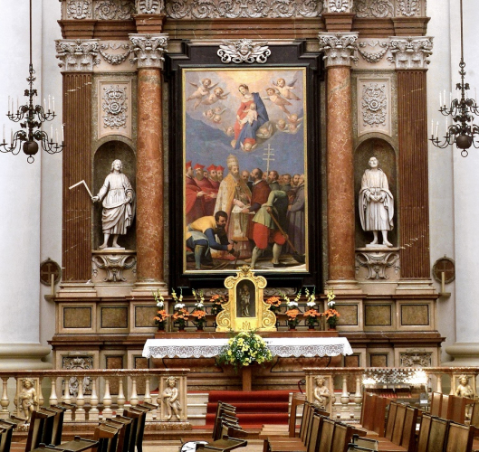 Detail des sog. Schneeherrenaltar, Dom (Papst Liberius trägt die Züge Paris Lodrons) © Dommuseum Salzburg/J. Kral