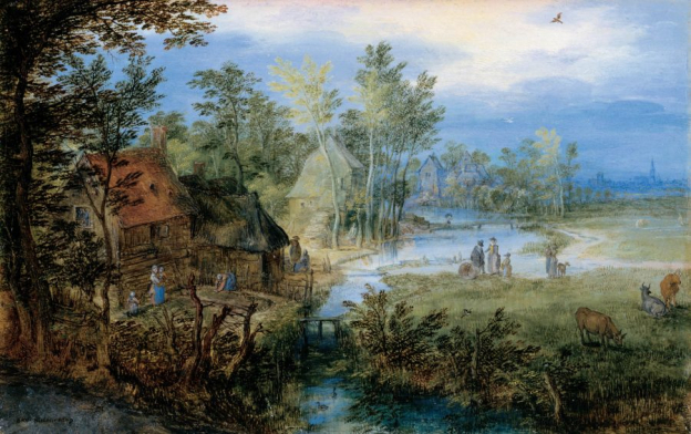 Jan Brueghel der Ältere, Dorflandschaft mit Figuren und Kühen, 1609, Öl/Kupfer, 10,7 x 16,9 cm, Inv. Nr. 559  © RGS/Ghezzi