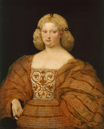 Cariani , Bildnis einer Frau in gestreiftem Kleid mit Fächer, um 1530/35  © KHM-Museumsverband