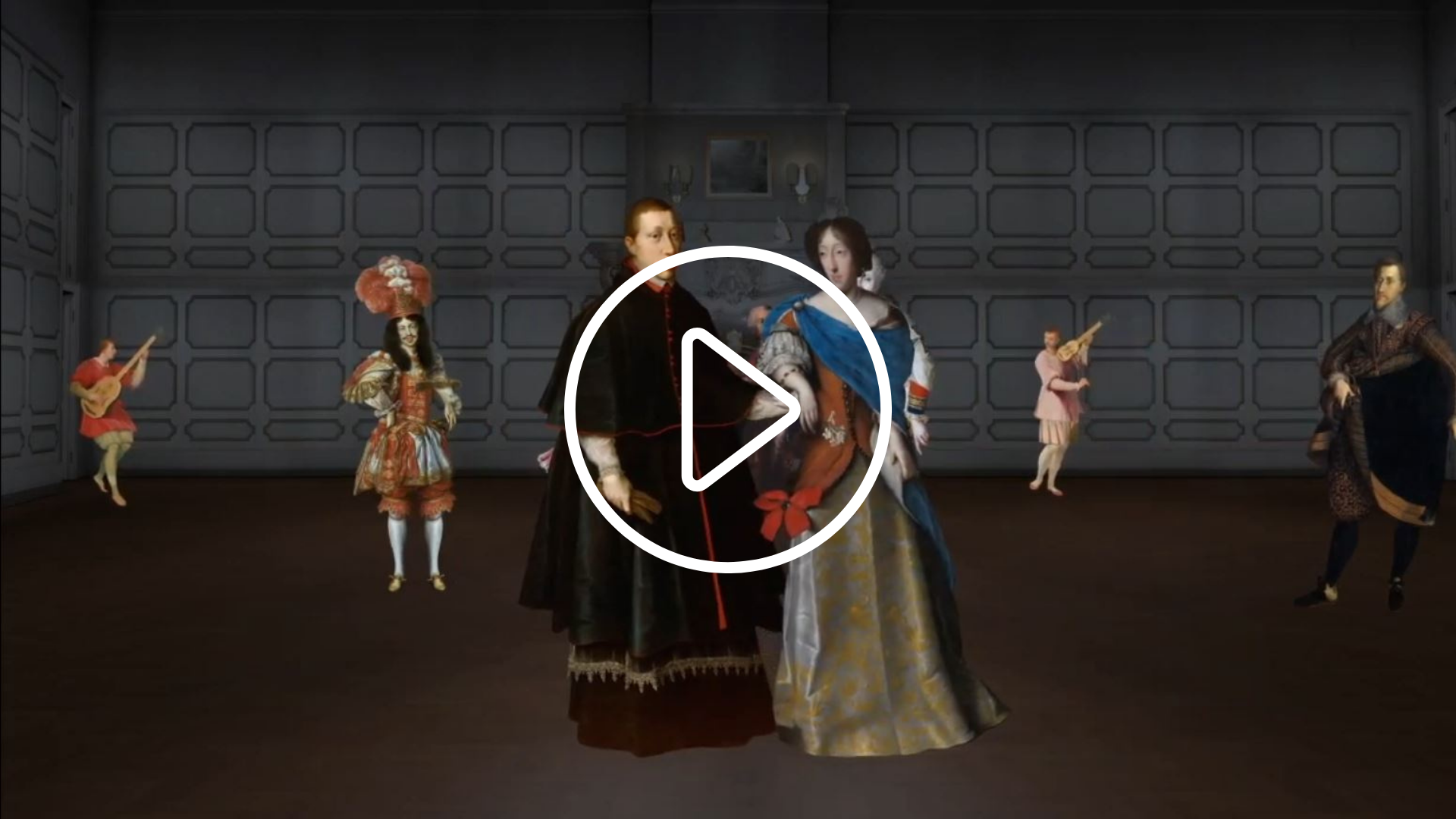 Video: Ein animiertes Paar in barocker Kleidung tanzt zur Musik