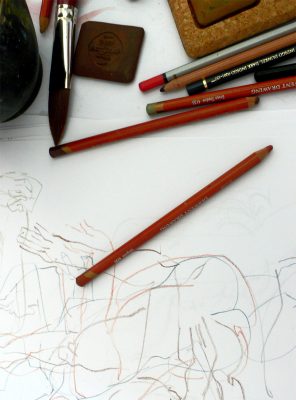 Zeichnung auf weißem Papier mit Bleistiften