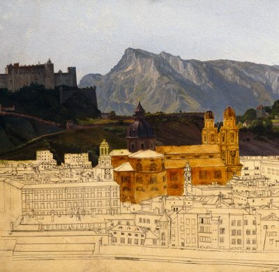 Eine Bleistiftzeichnung der Stadt Salzburg